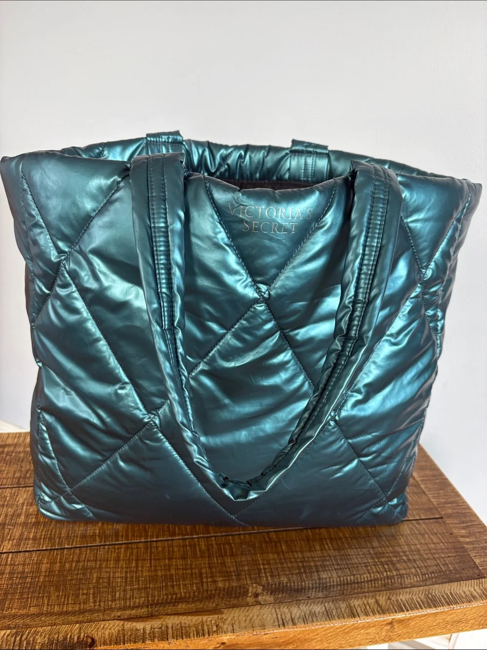 Victoria's Secret Shiny Teal Quilted Tote
